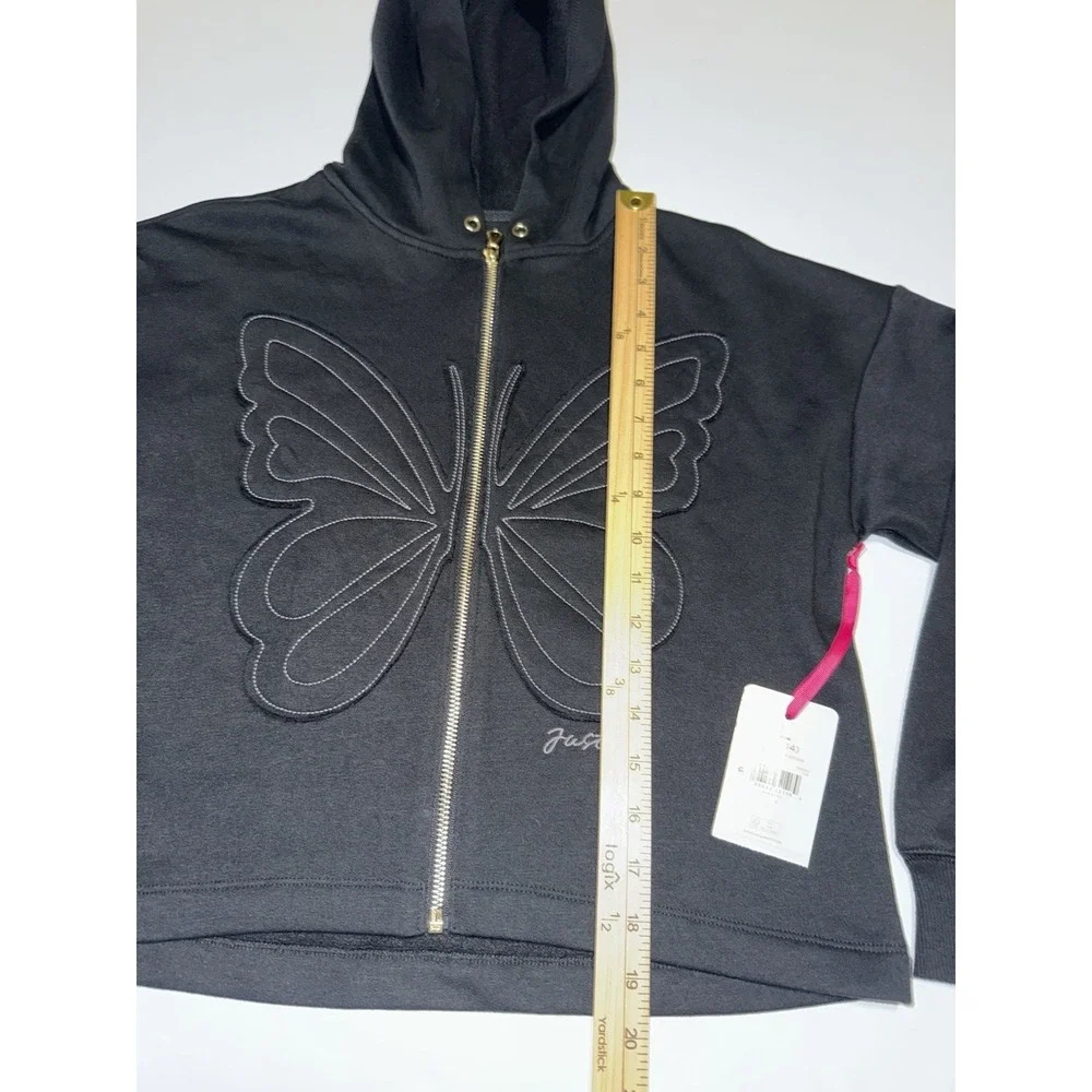 Justice Butterfly Full Zip Hoodie Black Girls Large 12/14 NWT